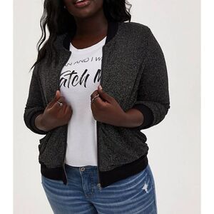 Torrid‎ Boucle Varsity Bomber Black Shimmery Jacket Size 4 4 X